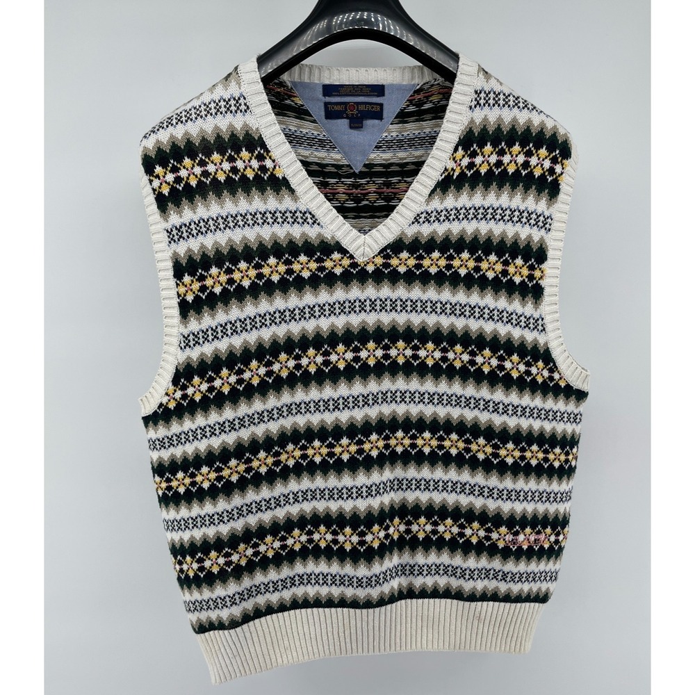 Tommy Hilfiger Golf Sweater Vest Mens XL Multicolor Argyle Logo